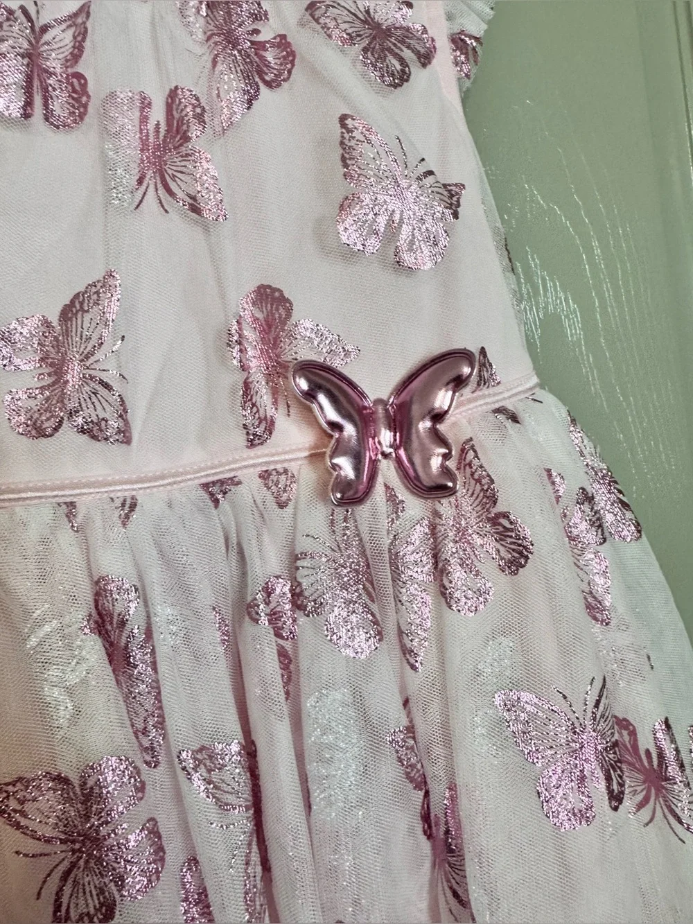Zunie Light Pink Dress with Rose-Gold Butterfly Accents